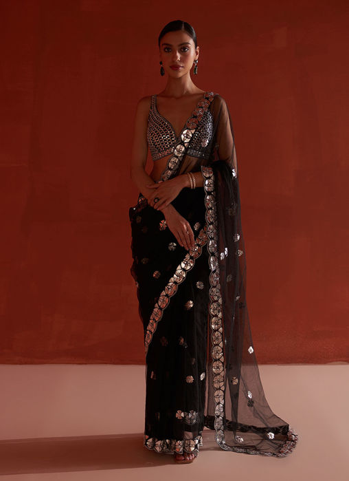 Black Net Saree