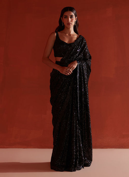 Picture of Black Sequins Georgette Saree