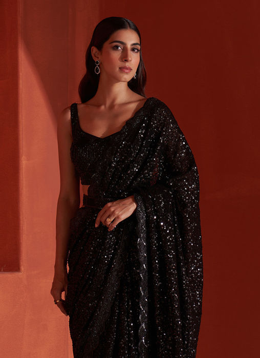 Black Sequins Georgette Saree