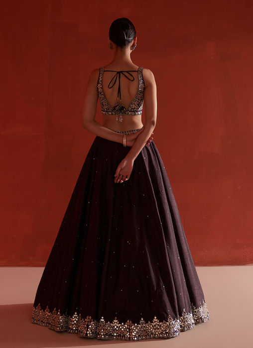 Coffee Raw Silk Lehnga Set