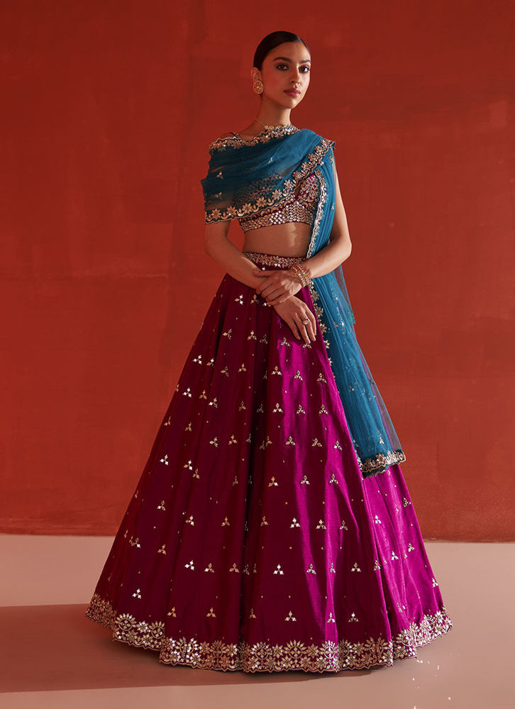 Picture of Crimson Raw Silk Lehnga Set