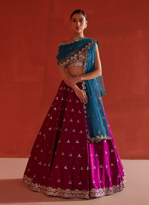Crimson Raw Silk Lehnga Set