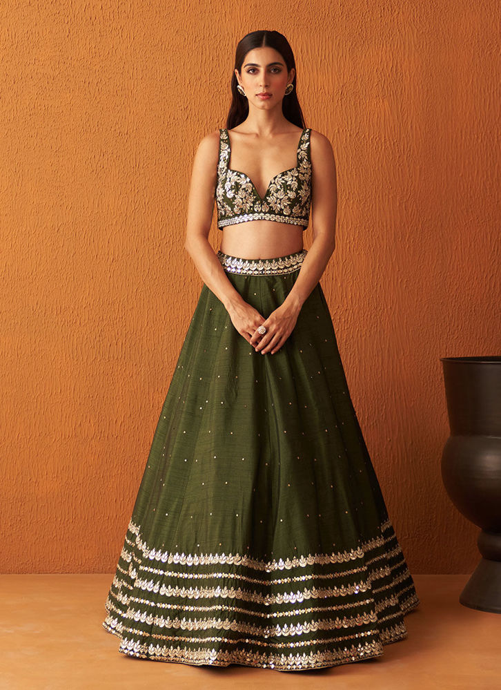 Picture of Forest Green Raw Silk Lehnga Set