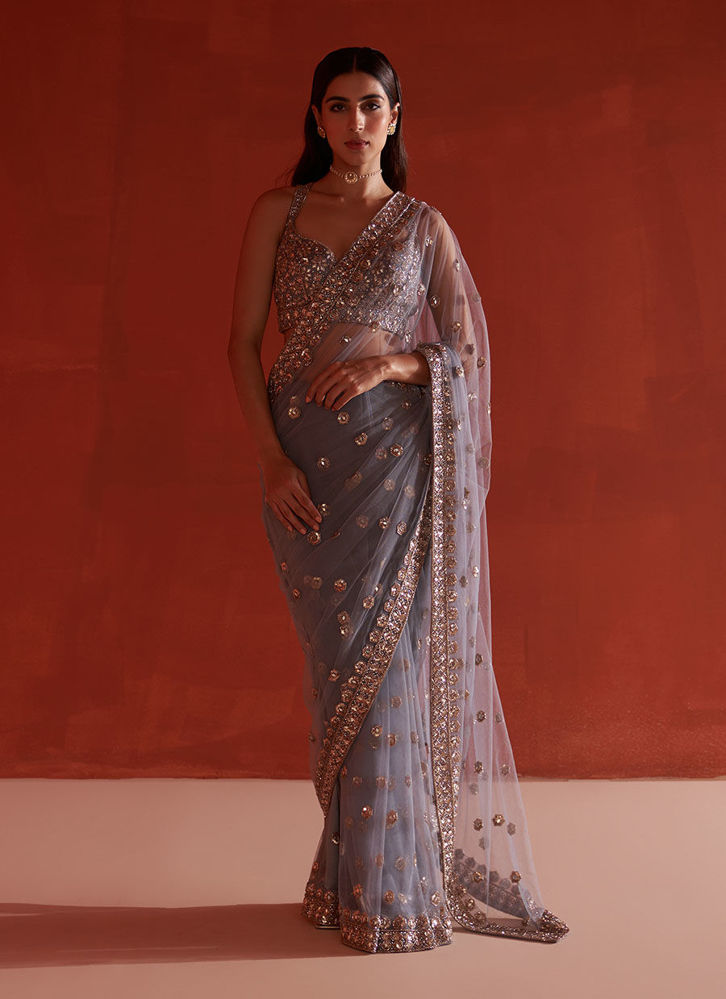 Picture of Grey Net Saree