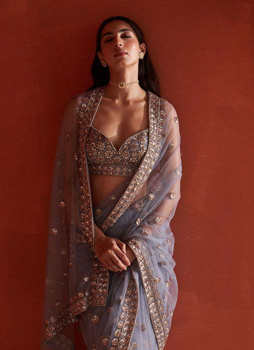 Grey Net Saree