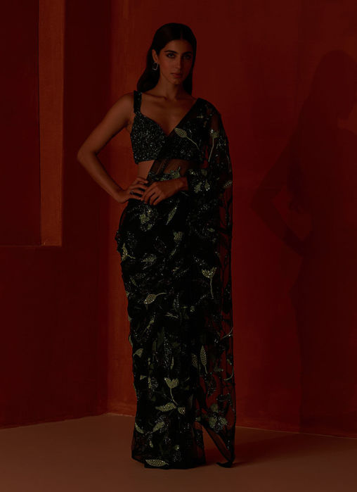 Hunter Green Net Saree