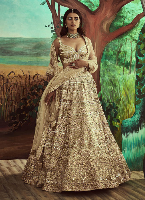 Picture of Metallic Gold Sequins Lehenga Set