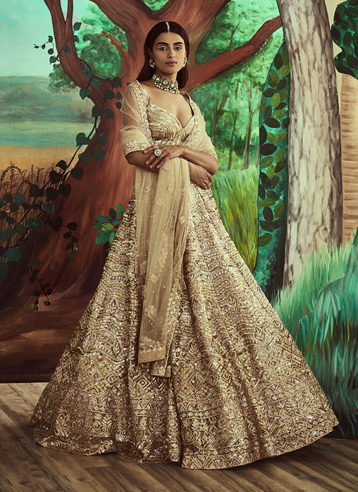 Metallic Gold Sequins Lehenga Set