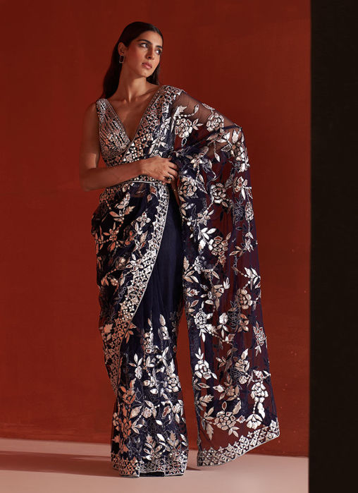 Midnight Blue Net Saree