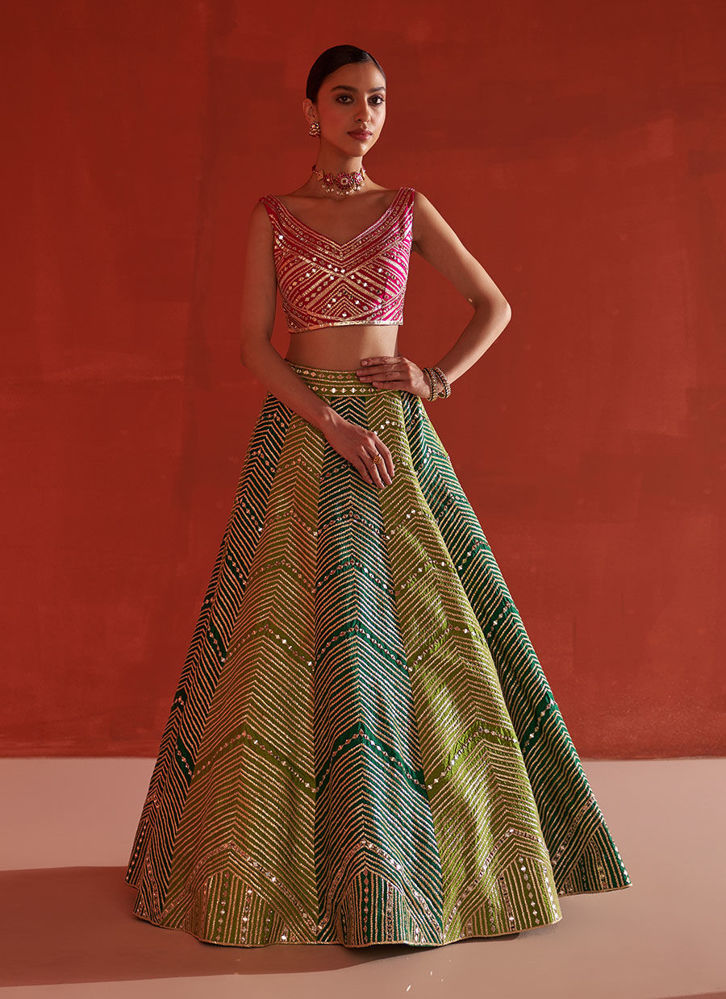 Picture of Multicolor Raw Silk Lehnga Set