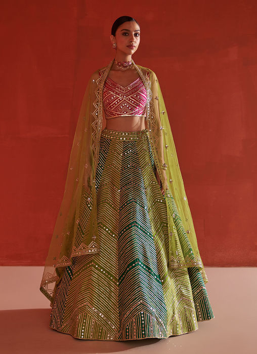 Multicolor Raw Silk Lehnga Set