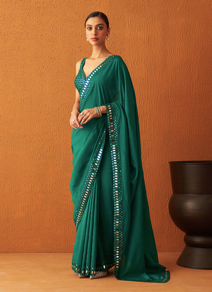 Picture of Myrtle Green Silk Saree