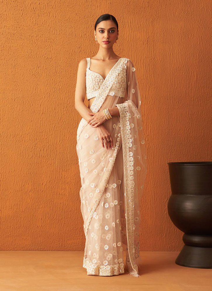 Picture of Peach Net Saree