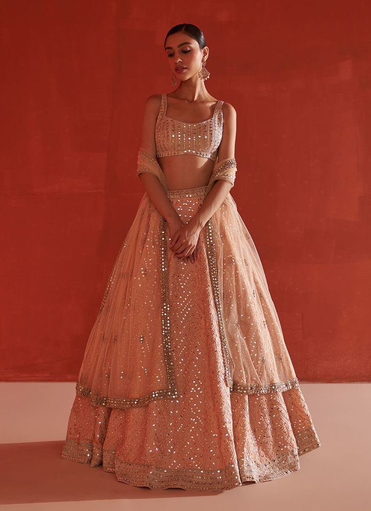 Picture of Peach Raw Silk Lehnga Set