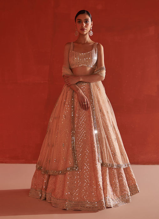 Peach Raw Silk Lehnga Set
