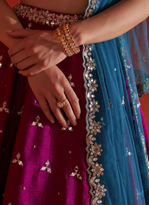 Peacock Blue Raw Silk Lehnga Set