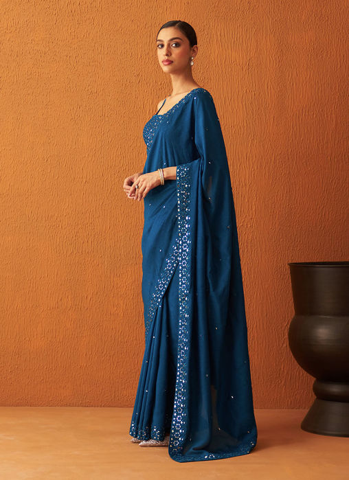 Peacock Blue Silk Saree