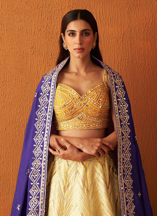 Yellow Raw Silk Lehnga Set