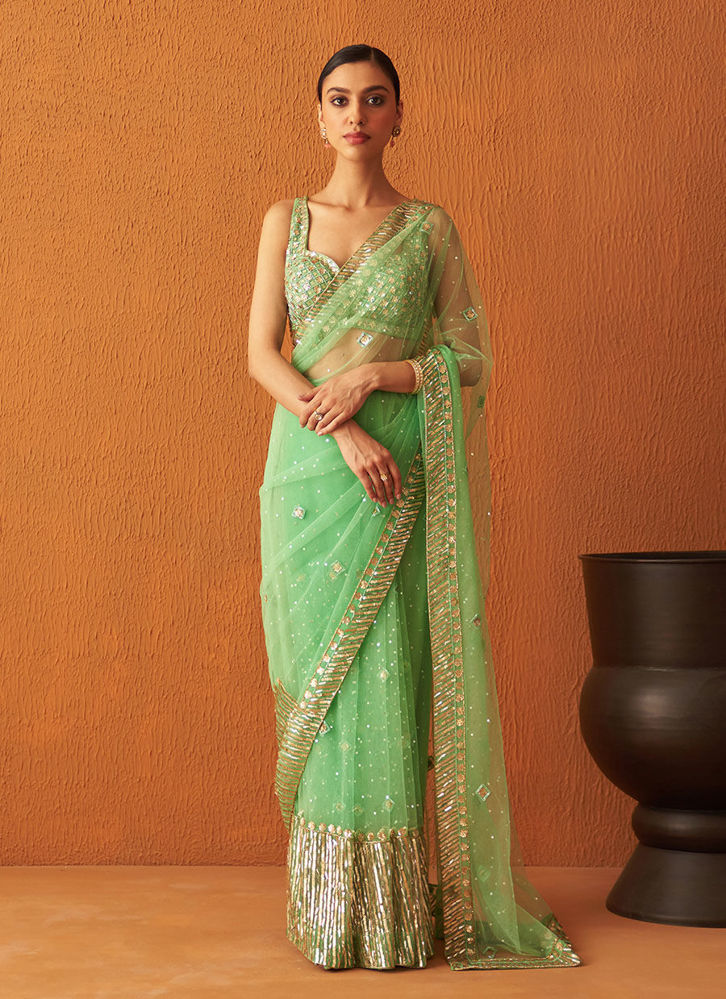 Picture of Sea Green Net Saree