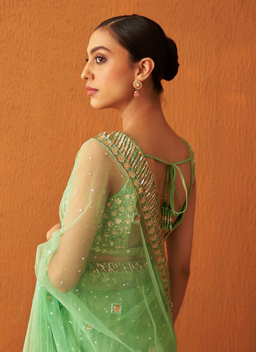Sea Green Net Saree