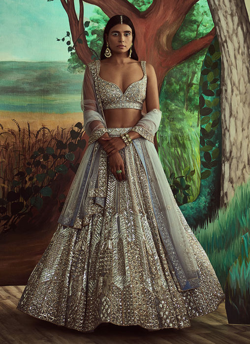 Picture of Steel Grey Sequins Lehenga Set