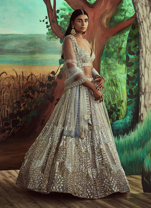 Steel Grey Sequins Lehenga Set