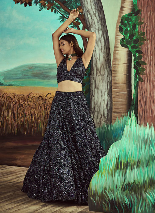 Tonal Midnight Blue Lehenga Set