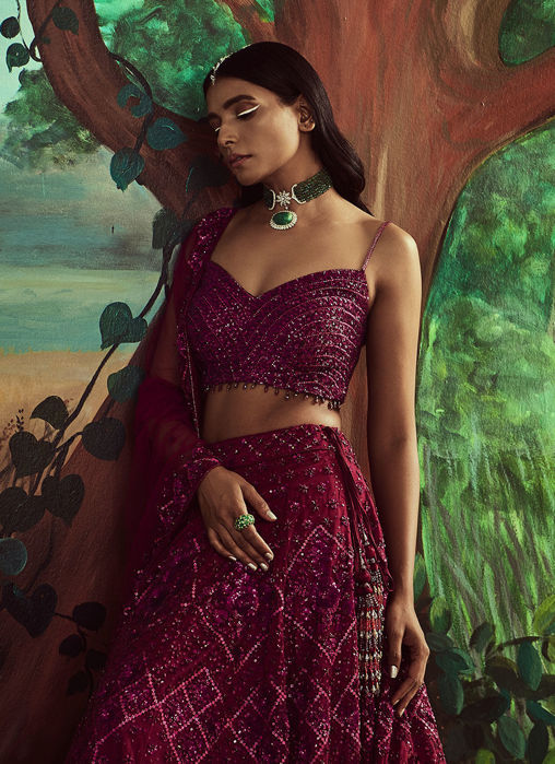 Tonal Wine Lehenga Set