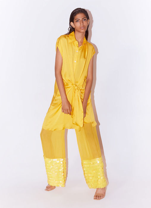 Picture of Aspen Organza Embroidered Trousers (Yellow)