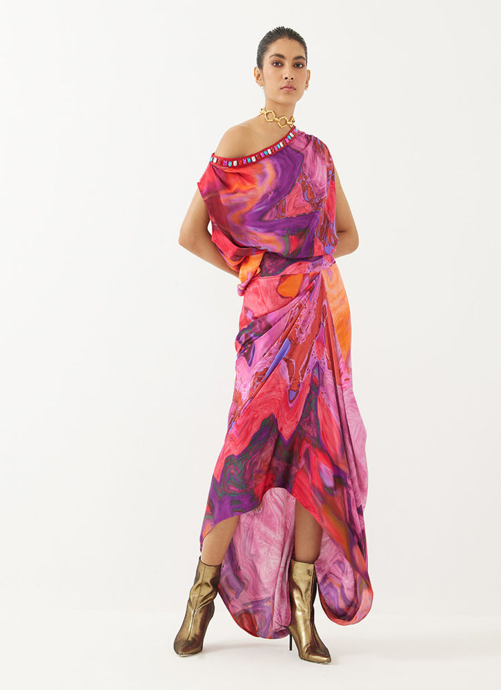 Picture of Red Sea Draped Top And Skirt Co-Ord