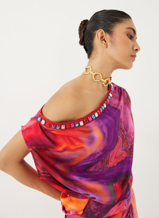 Red Sea Draped Top And Skirt Co-Ord