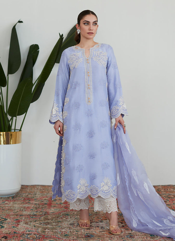 Picture of Olenna Periwinkle Embroidered Shirt with Organza Dupatta
