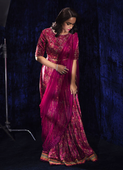 Gloria Crimson Lehnga Choli with Draped Dupatta