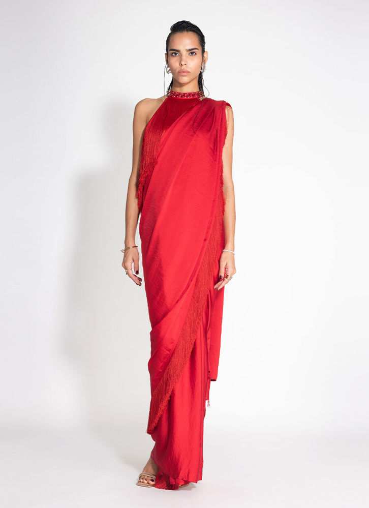 Picture of Noor Fringe Sari with Jewelled Halter Top