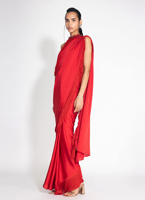 Noor Fringe Sari with Jewelled Halter Top