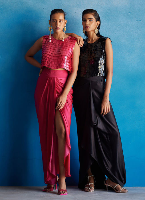 TOUCAN SEQUIN BLOUSE and KNOT SKIRT