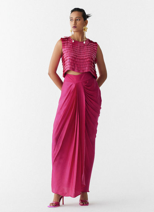 SCRALET SEQUIN BLOUSE and DRAPE SKIRT