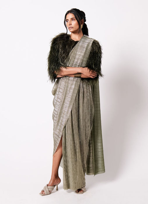 Feather Jacket with AQ Sari