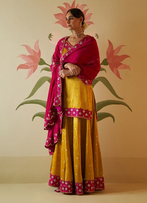 MUSTARD SATIN SILK SHARARA SET