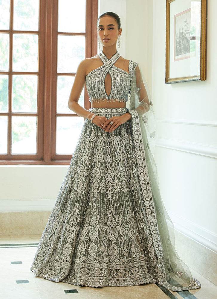 Picture of CHARCOAL GREY NET LEHENGA CHOLI SET