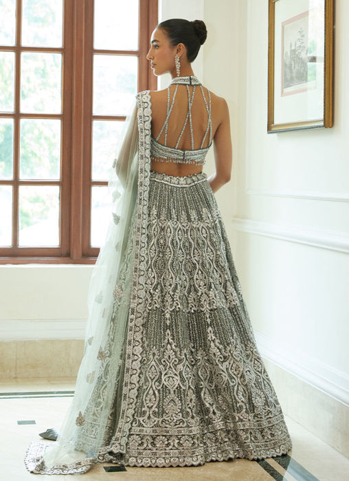 CHARCOAL GREY NET LEHENGA CHOLI SET