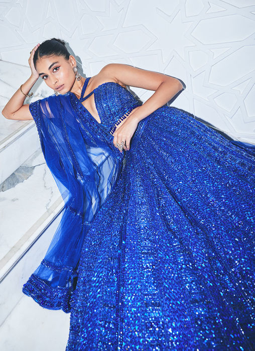 ELECTRIC BLUE NET LEHENGA CHOLI SET