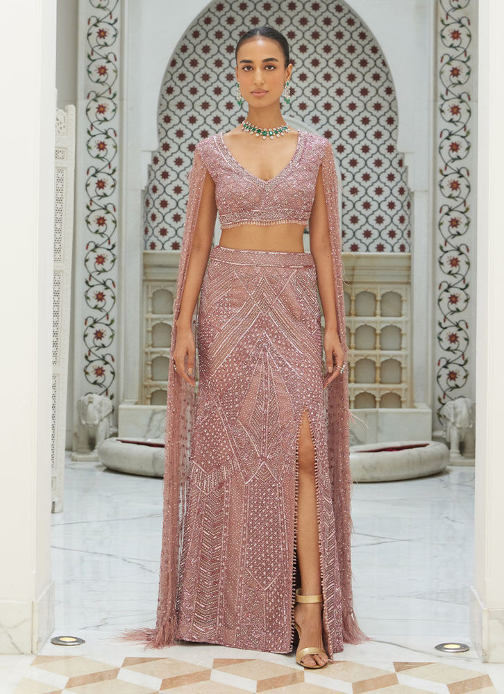 Picture of OLD ROSE FISHTAIL SKIRT AND BLOUSE SET