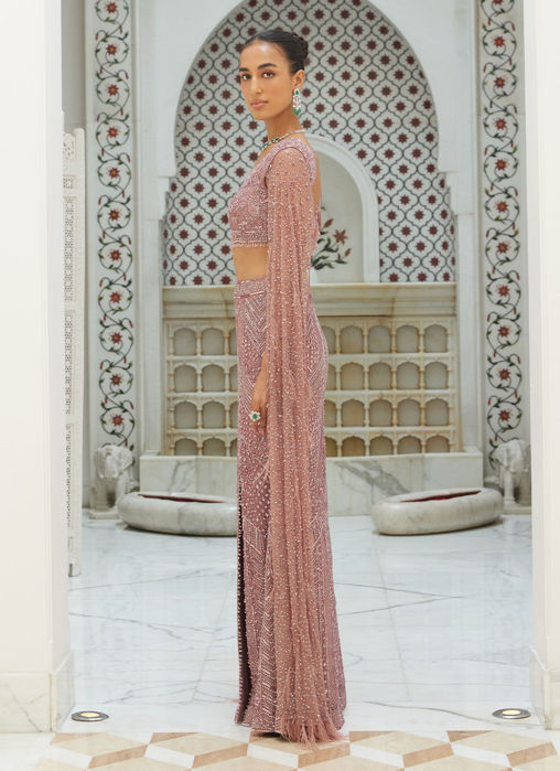 OLD ROSE FISHTAIL SKIRT AND BLOUSE SET