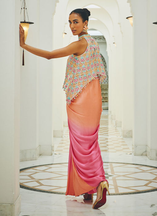 OMBRE SHADED SATIN SKIRT WITH PONCHO