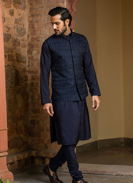 NAVY BLUE KURTA CHURIDAR WITH  NEHRU JACKET
