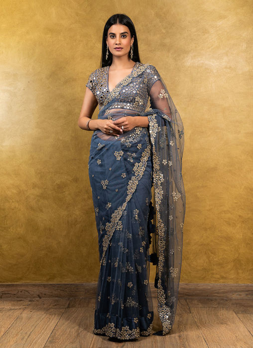 Stone Blue Saree