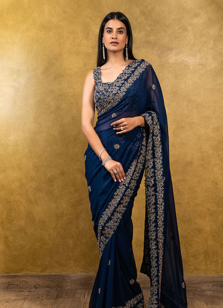 Picture of Midnight Blue Georgette Saree