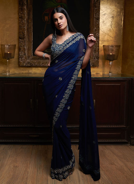 Midnight Blue Georgette Saree