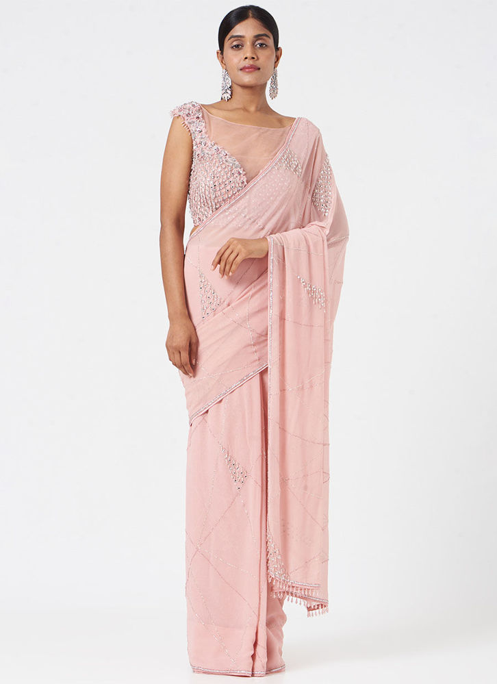 Picture of Rose Pink Saree and Blouse Set
